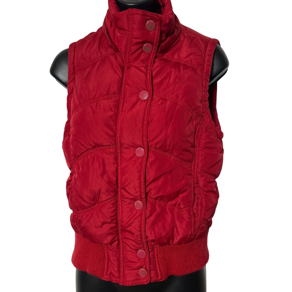 Aeropostale Red Quilted Puffer Vest Snap Front Stand Collar Women's Medium